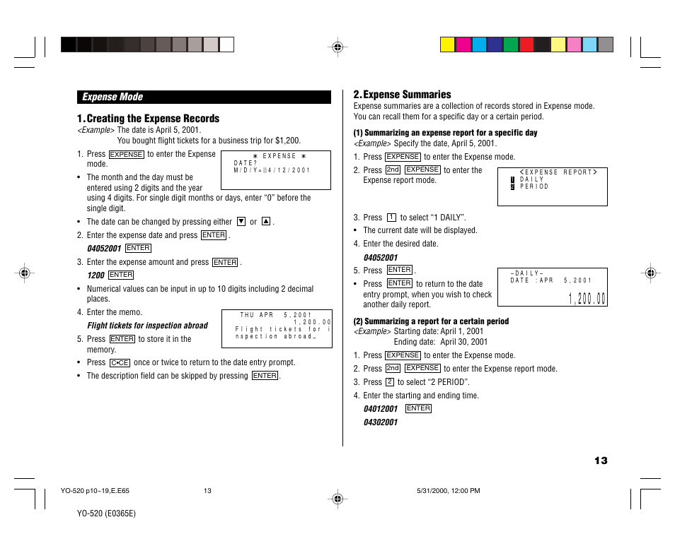 Creating the expense records, Expense summaries | Sharp YO-520 User Manual | Page 15 / 40