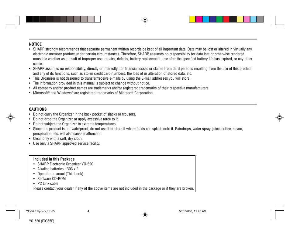 Sharp YO-520 User Manual | Page 2 / 40