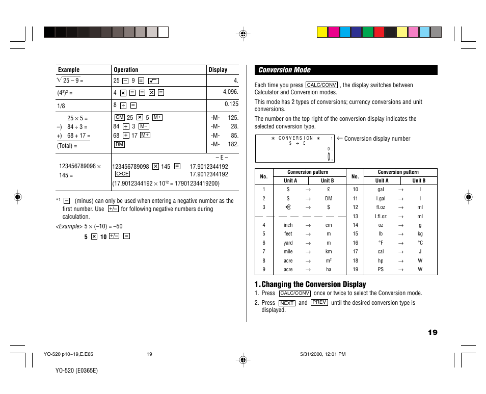 Changing the conversion display | Sharp YO-520 User Manual | Page 21 / 40