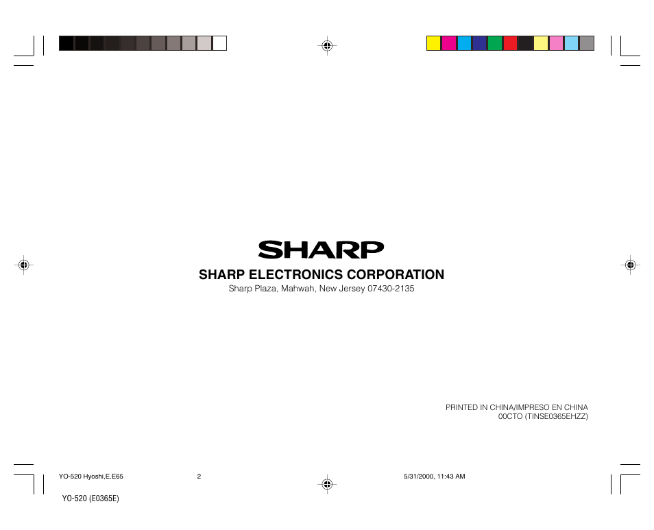 Sharp electronics corporation | Sharp YO-520 User Manual | Page 40 / 40