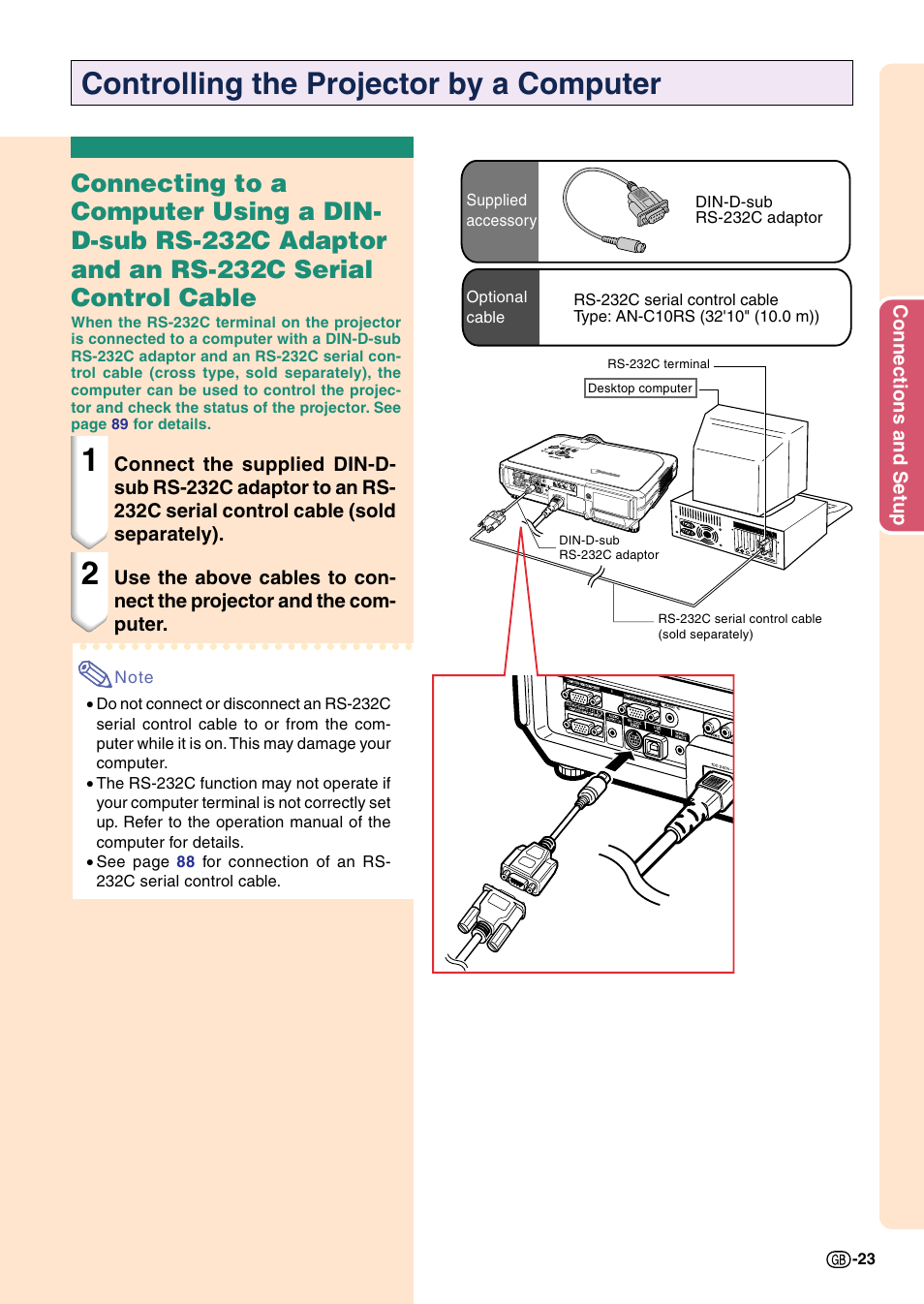 Controlling the projector by a computer | Sharp Notevision PG-C45X User Manual | Page 27 / 106