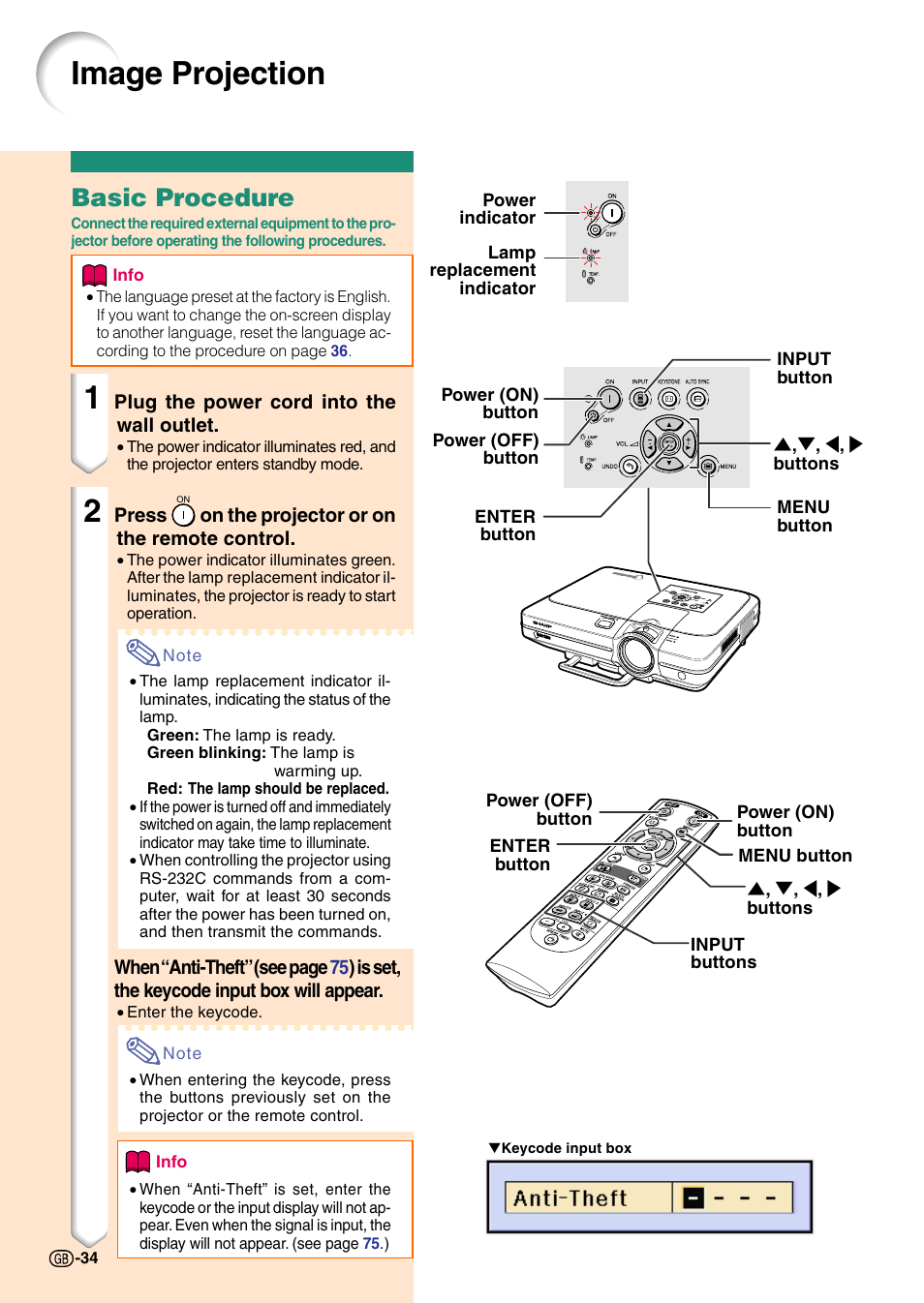 Image projection, Basic procedure | Sharp Notevision PG-C45X User Manual | Page 38 / 106