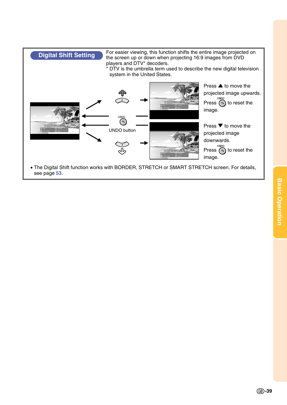 Basic operation, Digital shift setting | Sharp Notevision PG-C45X User Manual | Page 43 / 106