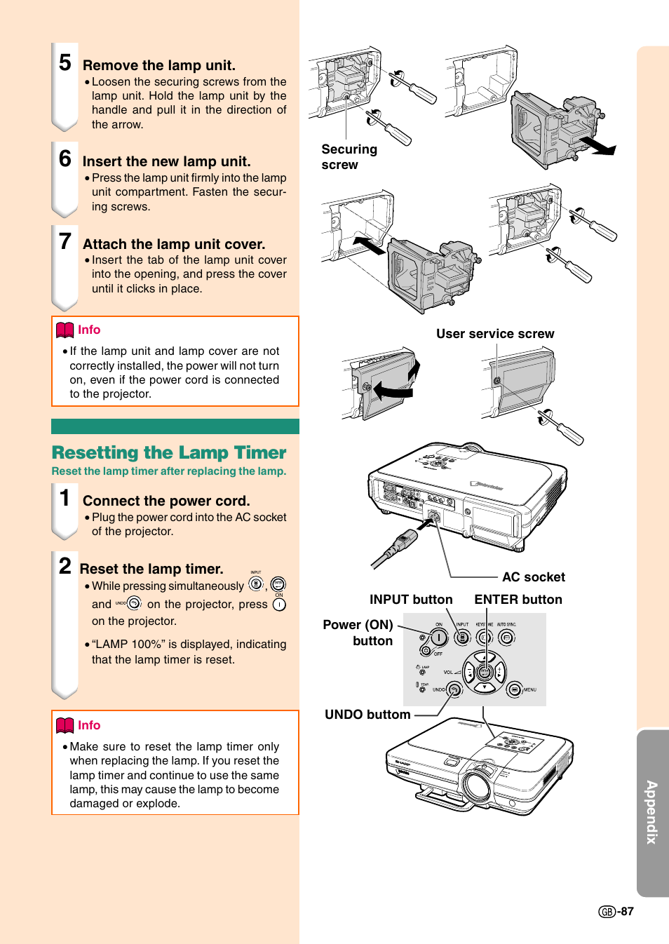 Resetting the lamp timer | Sharp Notevision PG-C45X User Manual | Page 91 / 106