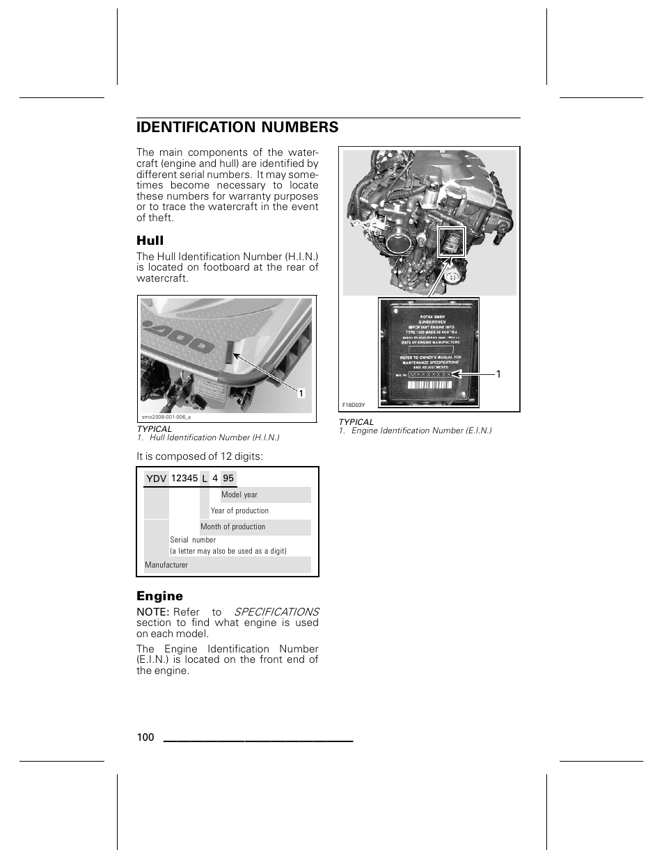 Identification numbers, Hull, Typical | Engine | Ski-Doo WAKE Series User Manual | Page 102 / 148