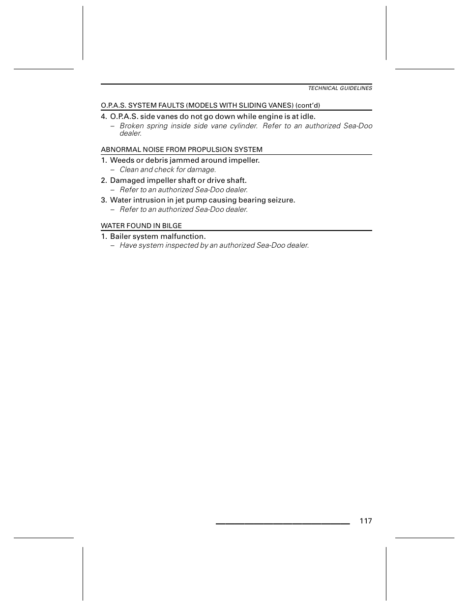 Abnormal noise from propulsion system, Water found in bilge | Ski-Doo WAKE Series User Manual | Page 119 / 148