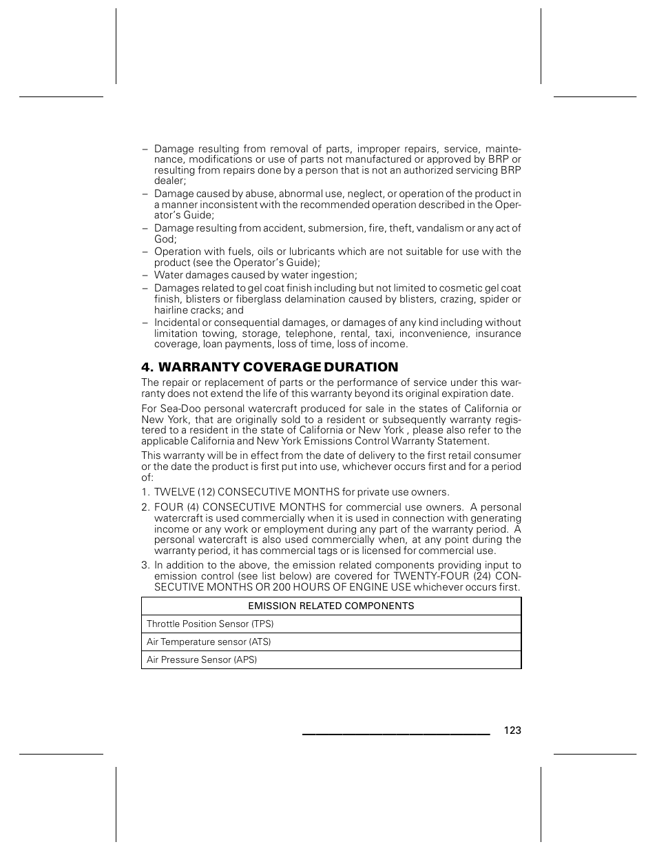 Warranty coverage duration | Ski-Doo WAKE Series User Manual | Page 125 / 148