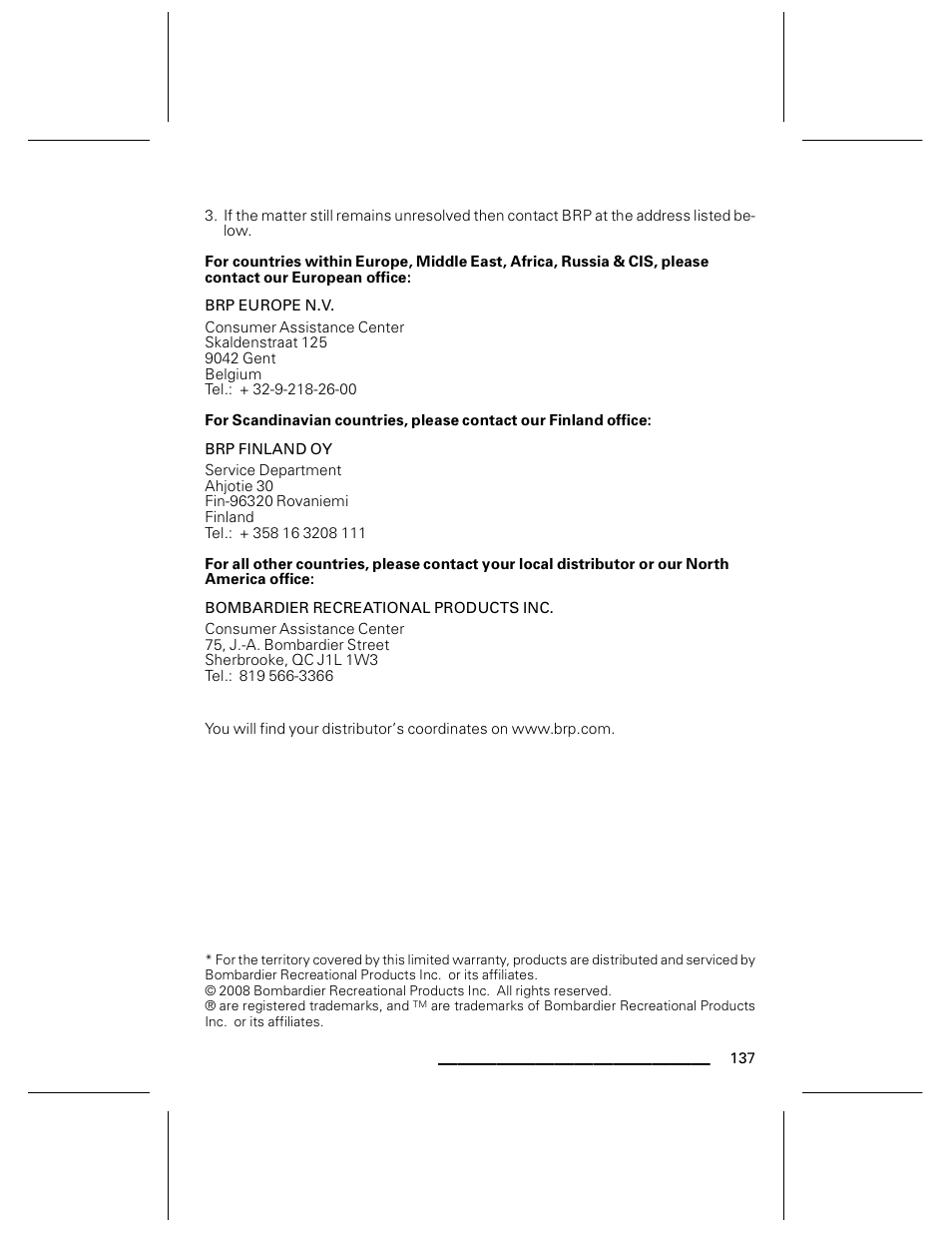 Brp europe n.v, Brp finland oy, Bombardier recreational products inc | Ski-Doo WAKE Series User Manual | Page 139 / 148