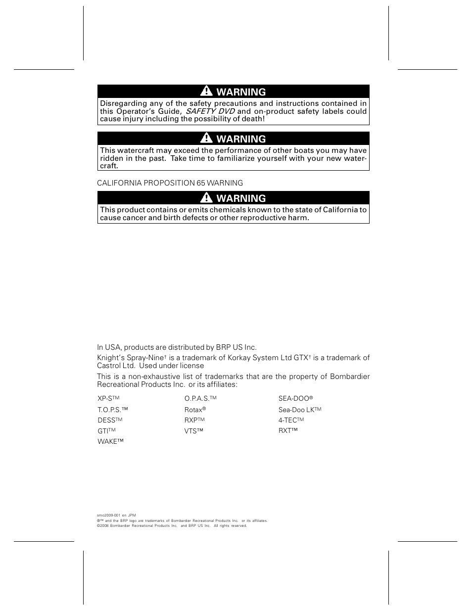 Warning | Ski-Doo WAKE Series User Manual | Page 2 / 148