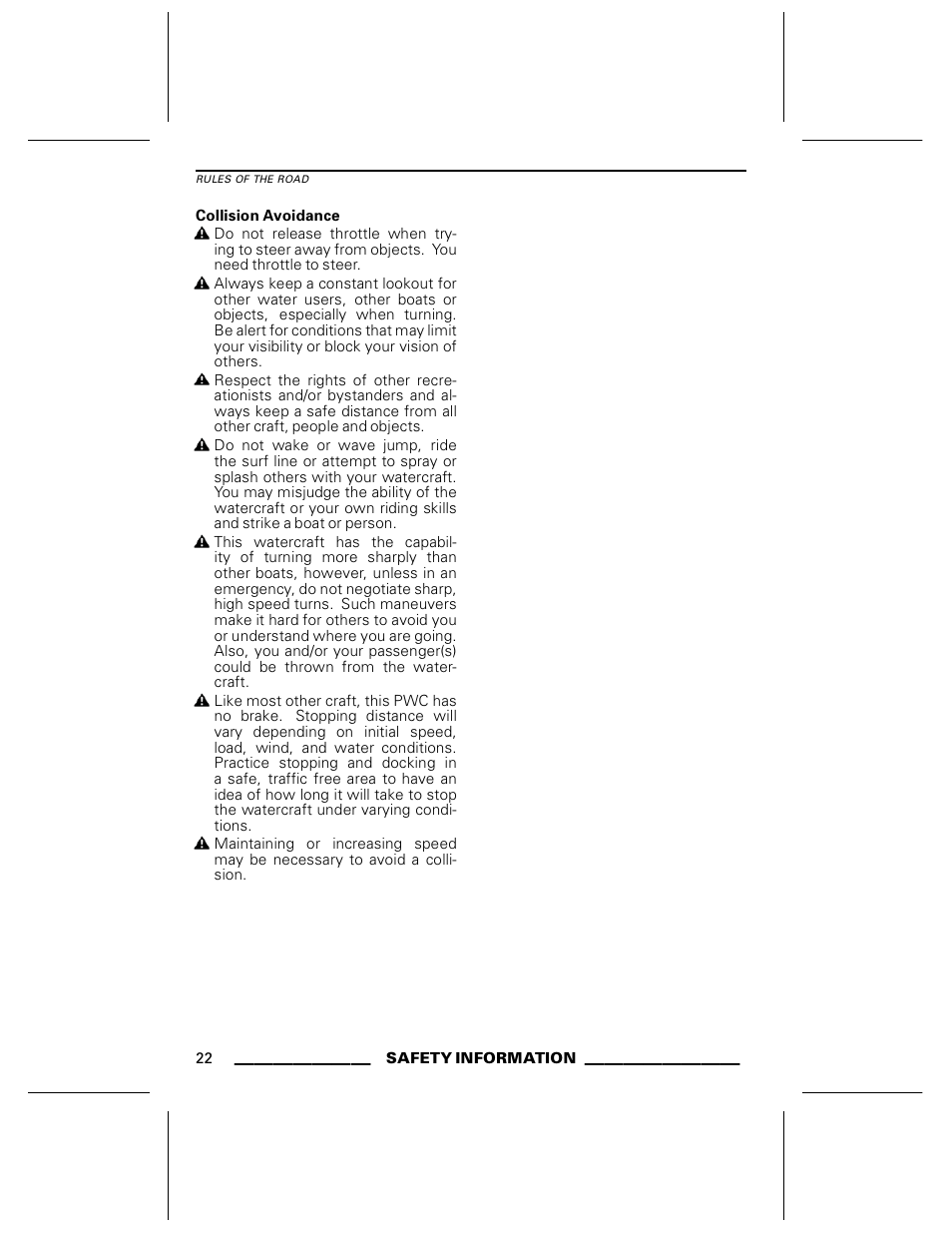 Collision avoidance | Ski-Doo WAKE Series User Manual | Page 24 / 148