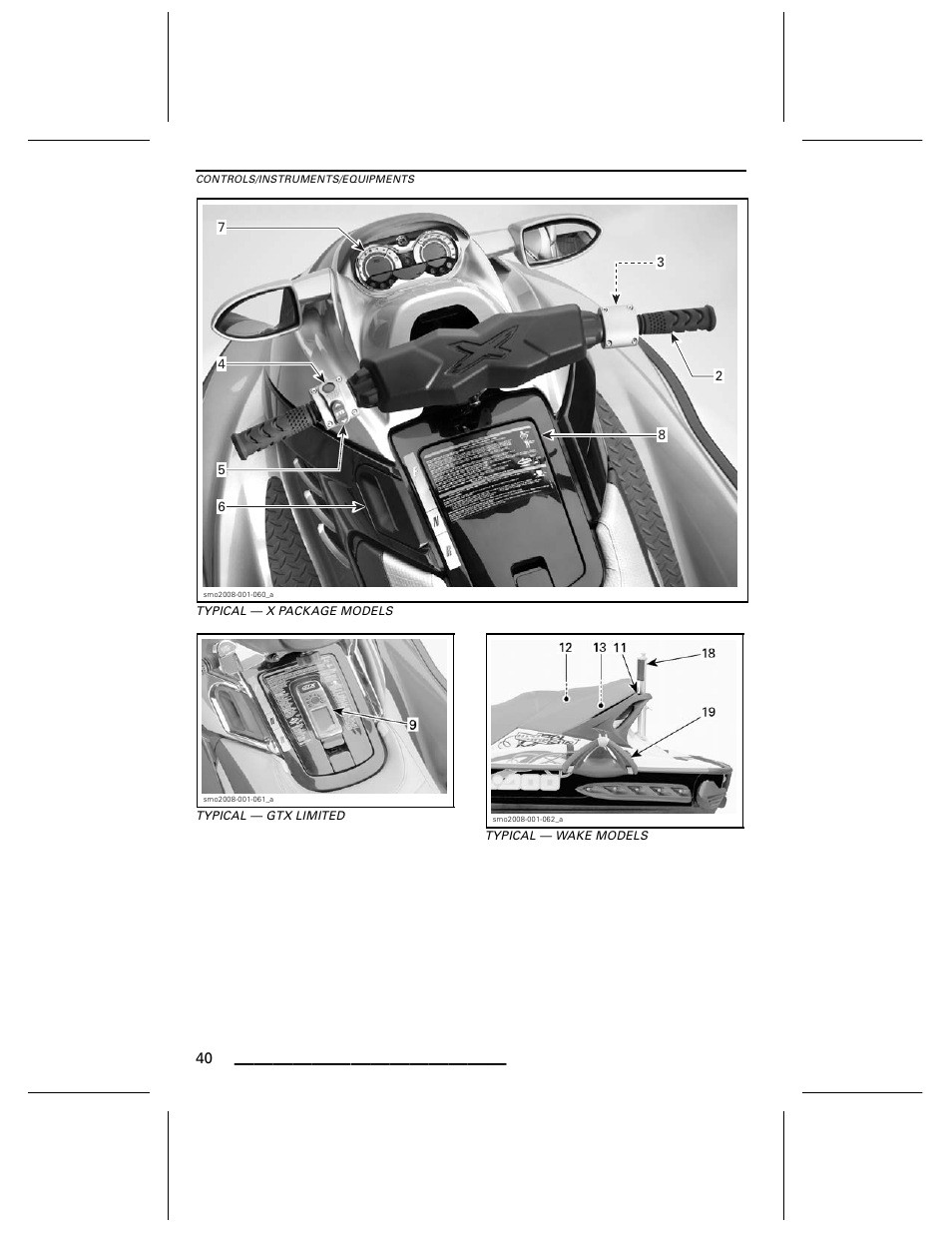 Typical — x package models, Typical — gtx limited, Typical — wake models | Ski-Doo WAKE Series User Manual | Page 42 / 148