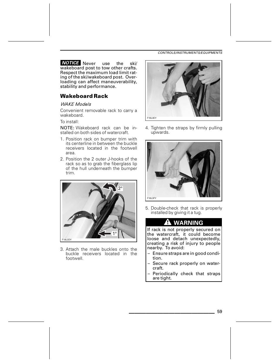 Wakeboard rack, Warning | Ski-Doo WAKE Series User Manual | Page 61 / 148