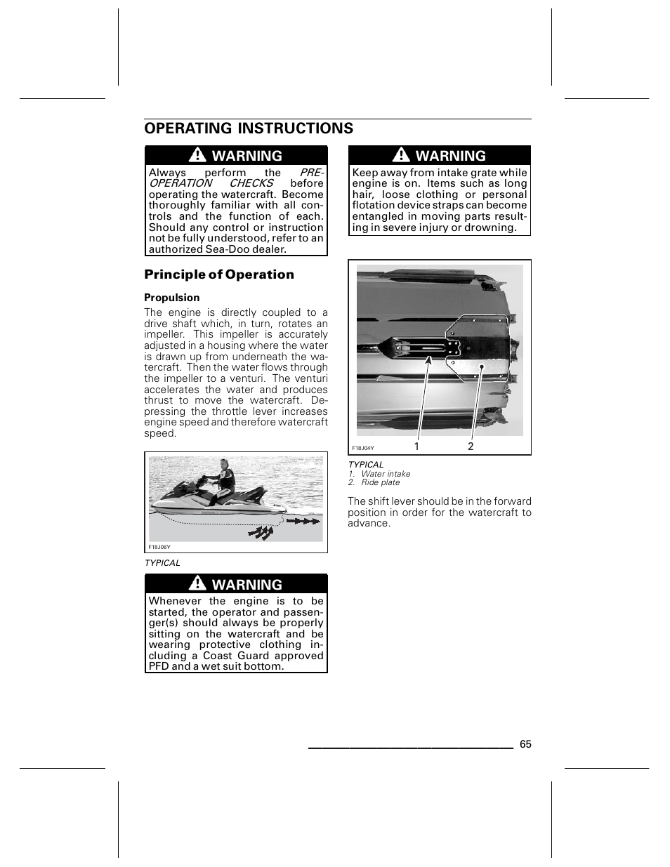 Operating instructions, Principle of operation, Propulsion | Typical | Ski-Doo WAKE Series User Manual | Page 67 / 148