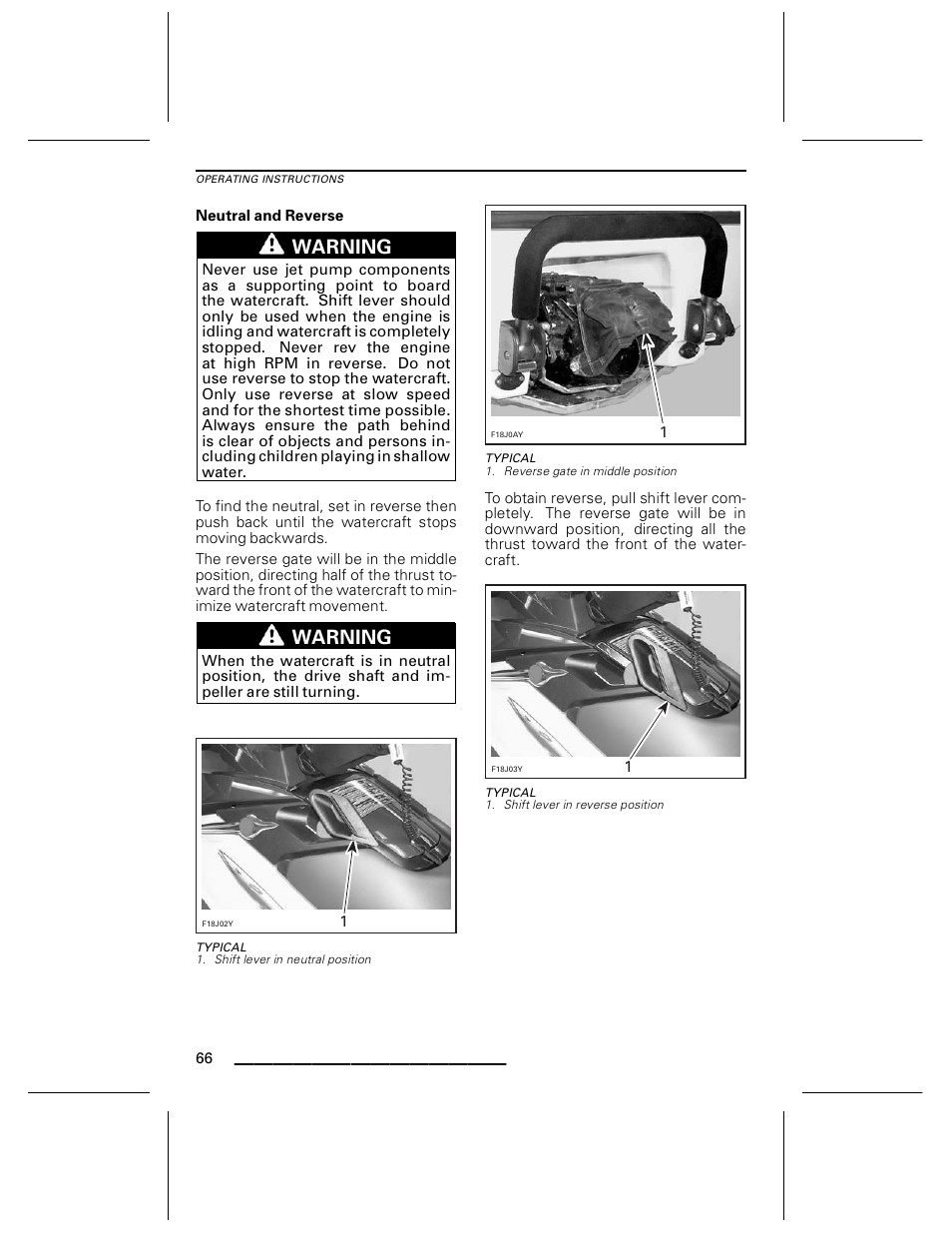 Neutral and reverse, Typical, Warning | Ski-Doo WAKE Series User Manual | Page 68 / 148