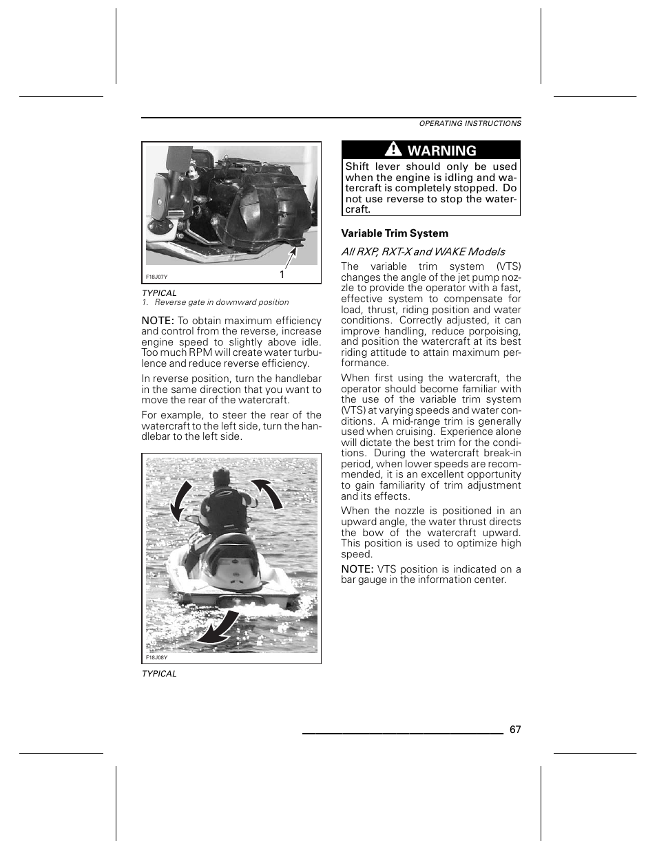 Typical, Variable trim system, Warning | Ski-Doo WAKE Series User Manual | Page 69 / 148
