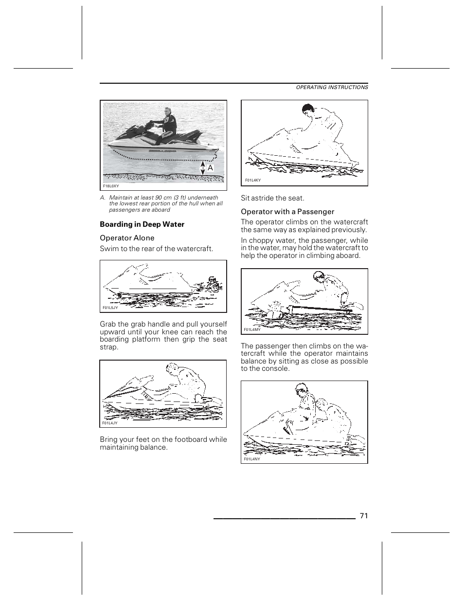 Boarding in deep water, Operator alone, Operator with a passenger | Ski-Doo WAKE Series User Manual | Page 73 / 148