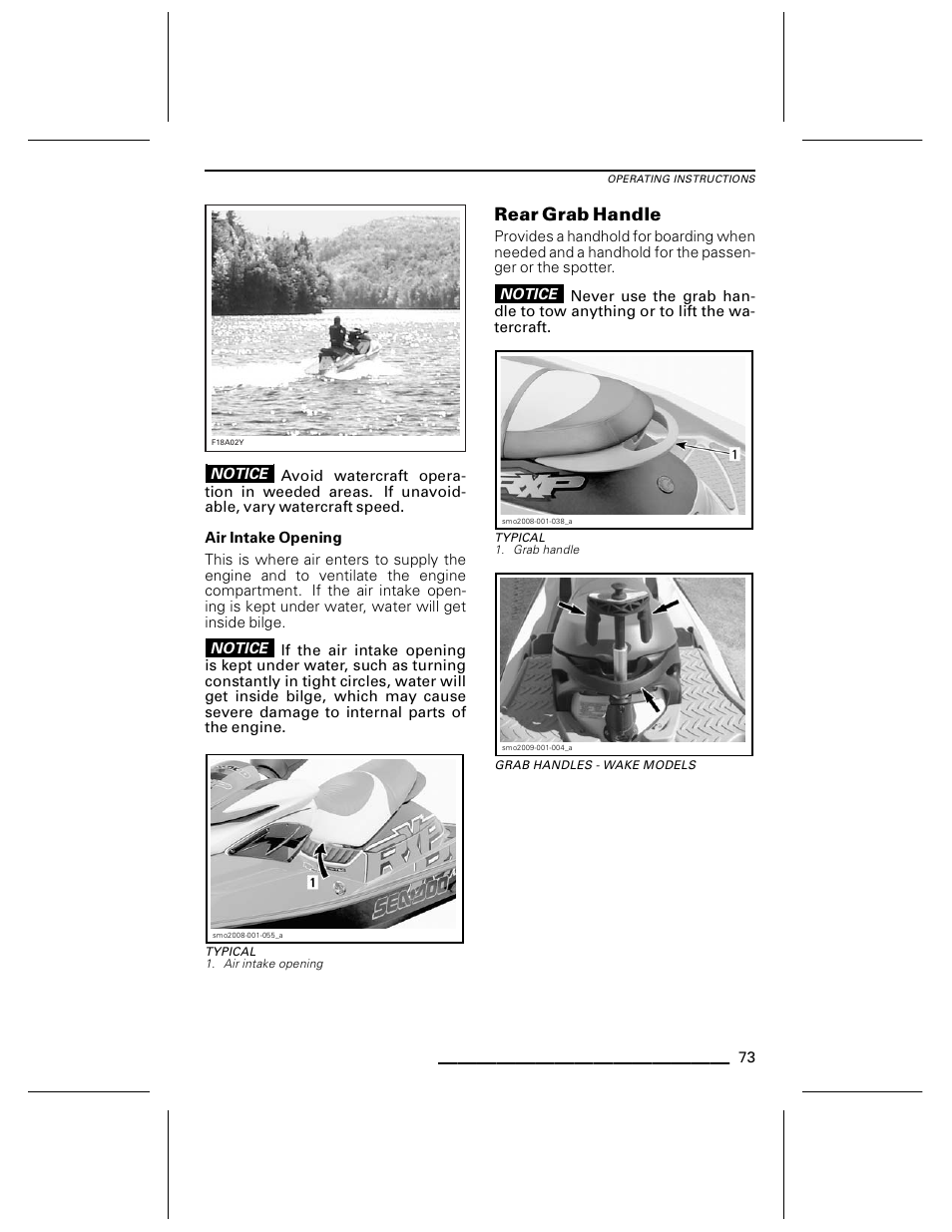 Air intake opening, Typical, Rear grab handle | Grab handles - wake models | Ski-Doo WAKE Series User Manual | Page 75 / 148