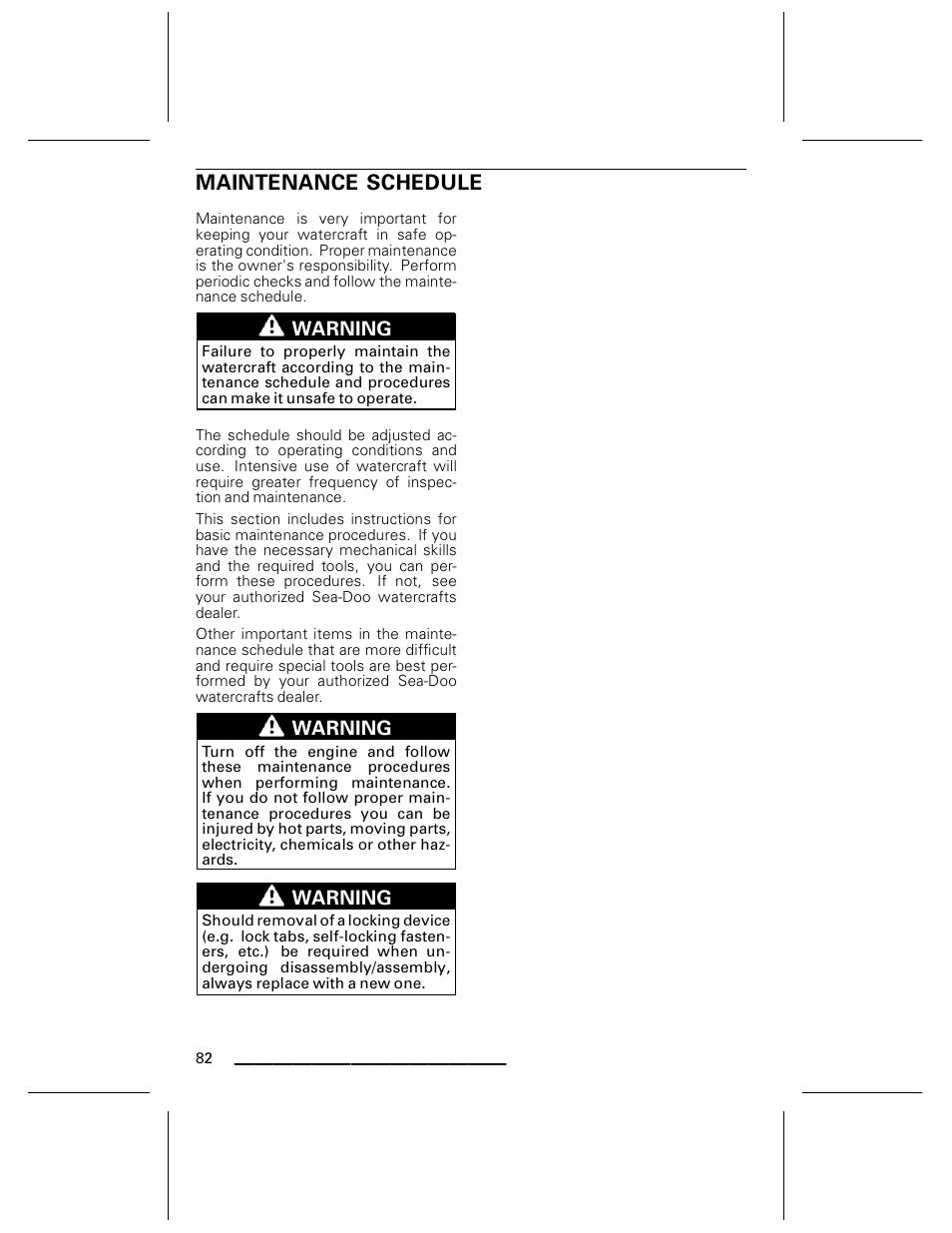 Maintenance schedule | Ski-Doo WAKE Series User Manual | Page 84 / 148