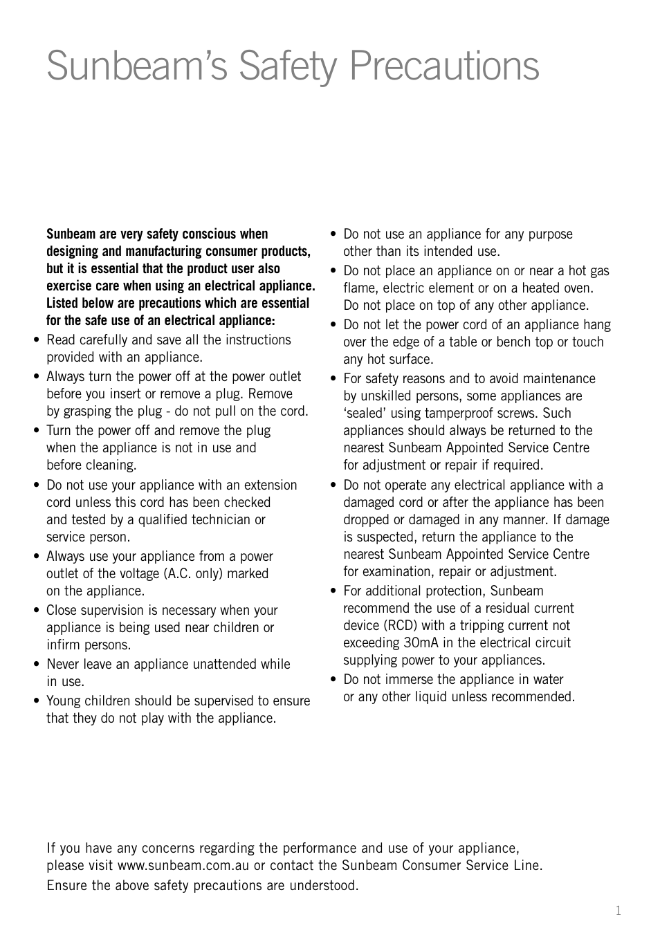 Sunbeam’s safety precautions | Sunbeam Bedding MF2000 User Manual | Page 3 / 12