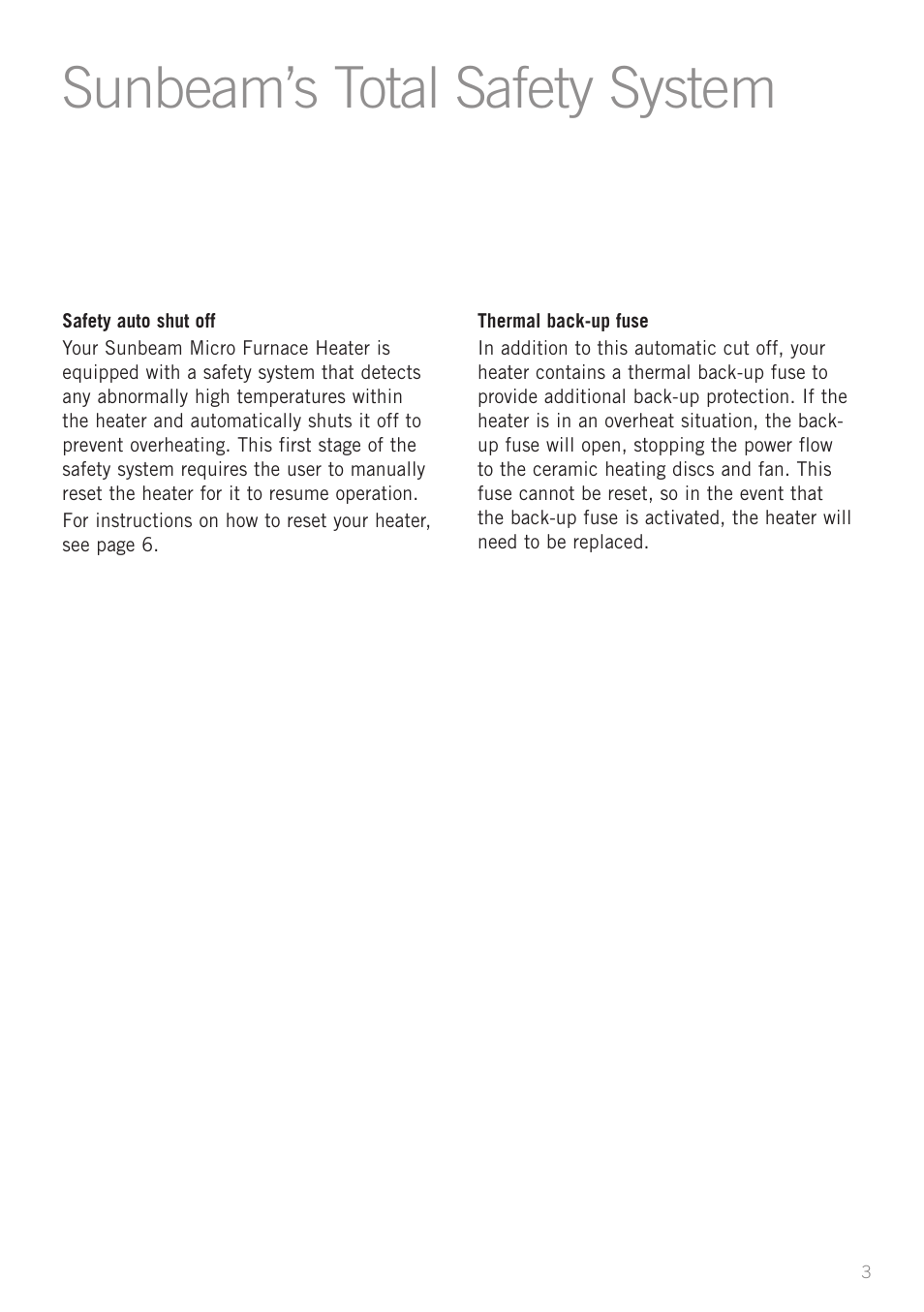 Sunbea ’s totad safety syste | Sunbeam Bedding MF1500 1500W User Manual | Page 5 / 13