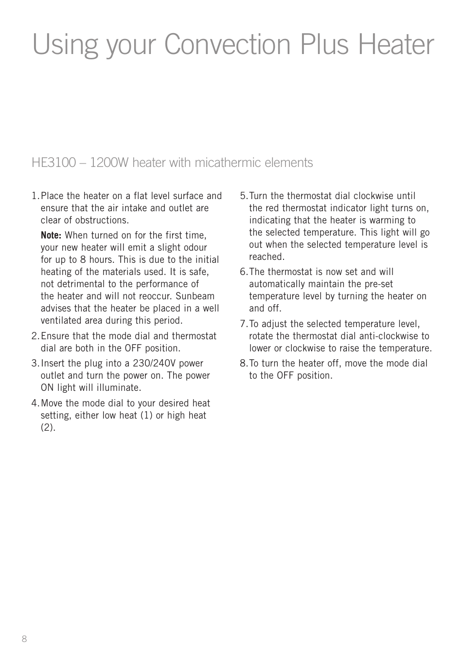Using your convection plus heater, Using your convection plus heater – he3100, Using your convection plus heater – he3900 | Sunbeam Bedding HE3100 User Manual | Page 10 / 16