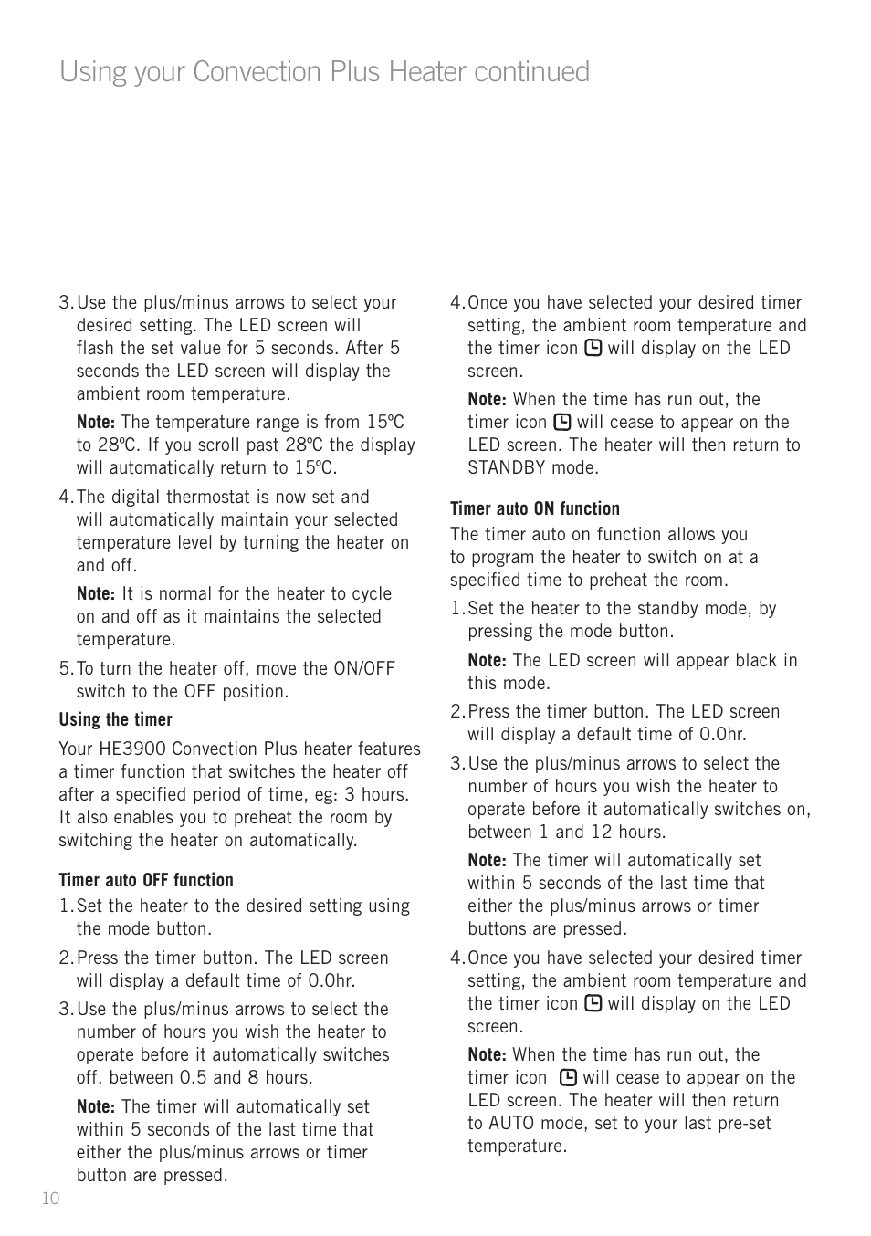 Using your convection plus heater continued | Sunbeam Bedding HE3100 User Manual | Page 12 / 16