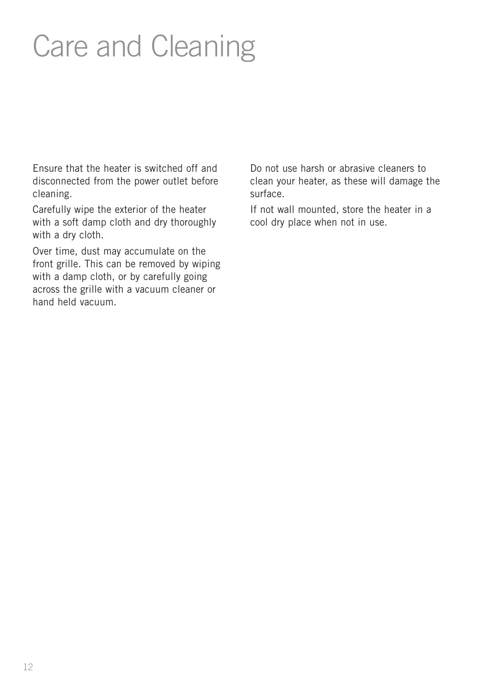 Care and cleaning | Sunbeam Bedding HE3100 User Manual | Page 14 / 16