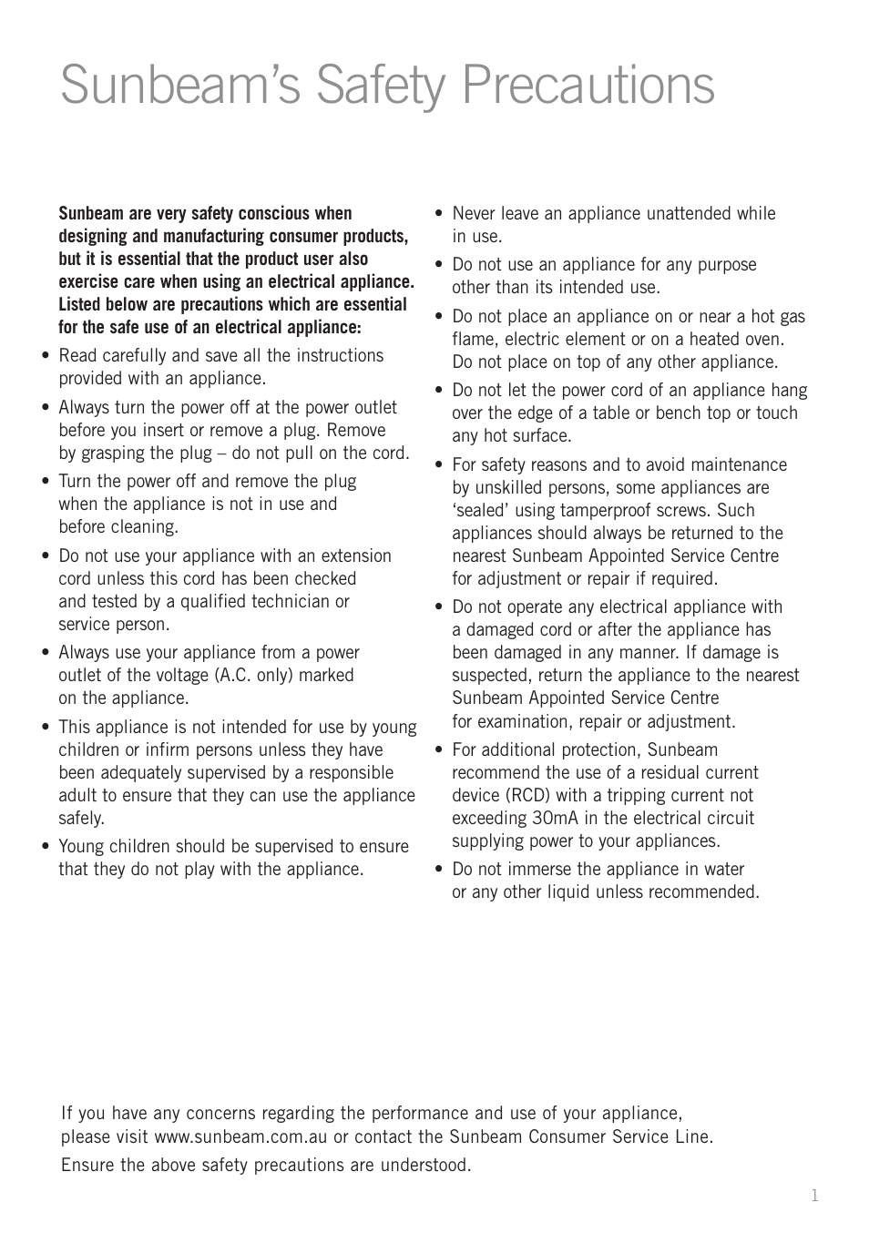 Sunbeam’s safety precautions | Sunbeam Bedding HE3100 User Manual | Page 3 / 16
