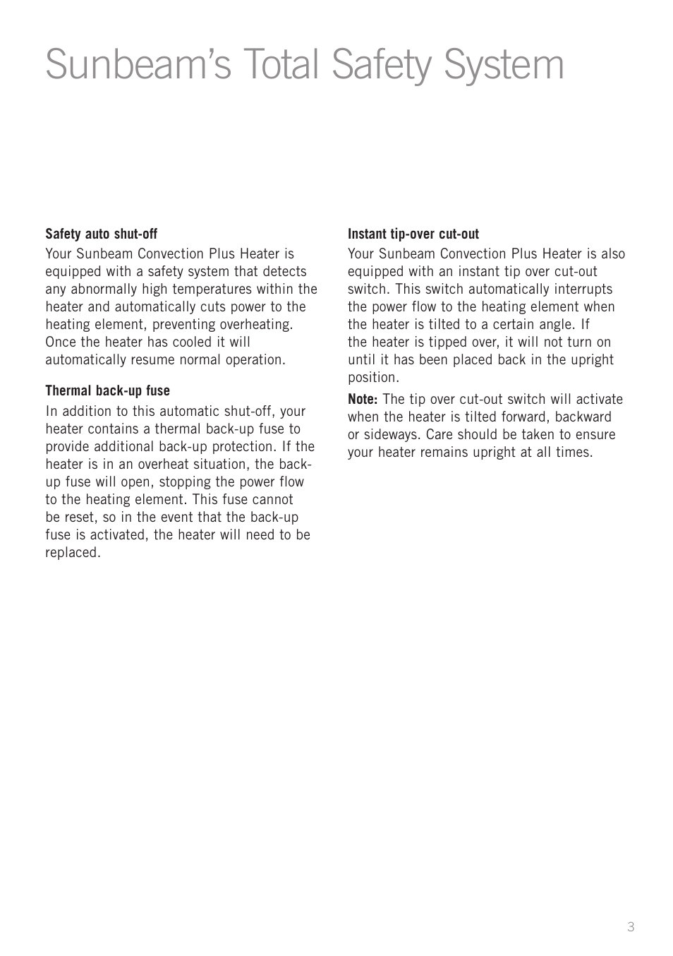 Sunbeam’s total safety system | Sunbeam Bedding HE3100 User Manual | Page 5 / 16
