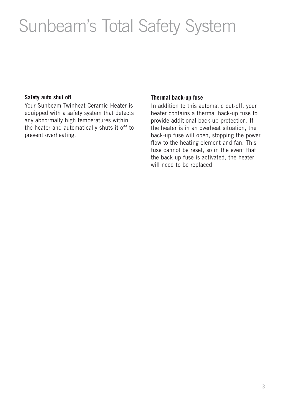 Sunbeam’s total safety system | Sunbeam Bedding HE2300 User Manual | Page 5 / 12