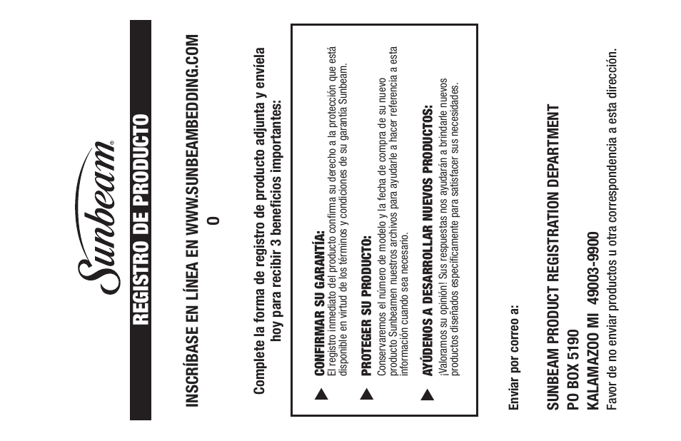 Registro de producto | Sunbeam Bedding Remote Warming Products User Manual | Page 29 / 30