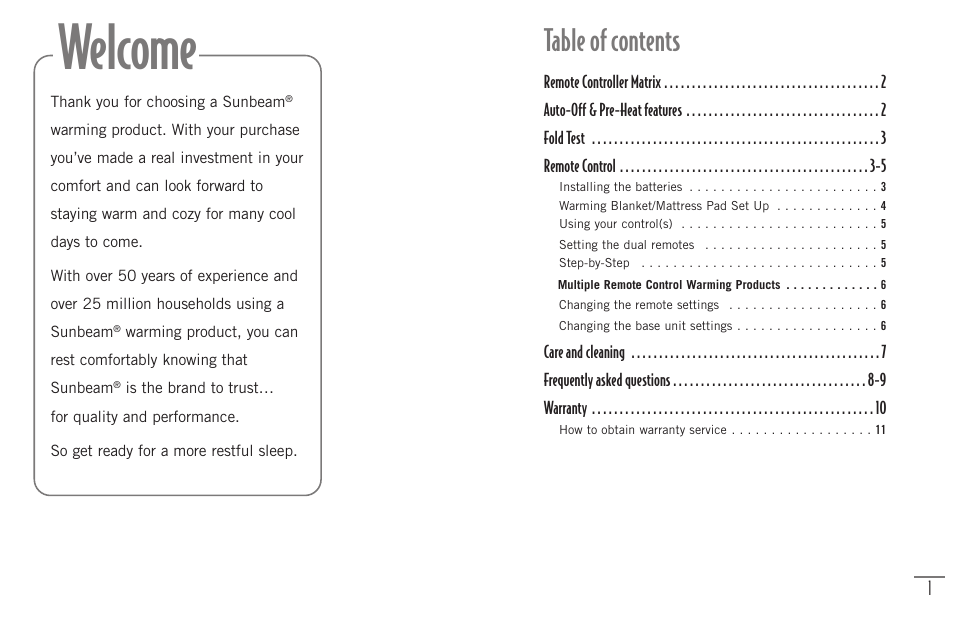 Sunbeam Bedding Remote Warming Products User Manual | Page 3 / 30