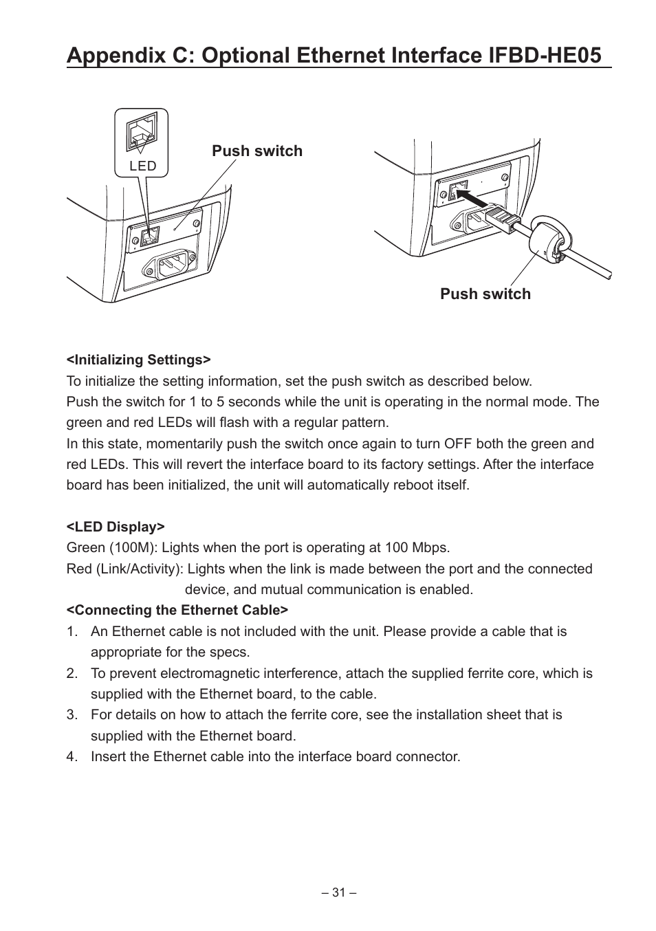 Appendix c: optional ethernet interface ifbd-he05 | Star Micronics TCP400 Series User Manual | Page 34 / 36