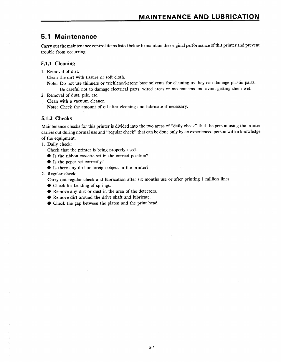 1 maintenance, 1 cleaning, 2 checks | Star Micronics SP200F SERIES User Manual | Page 51 / 90