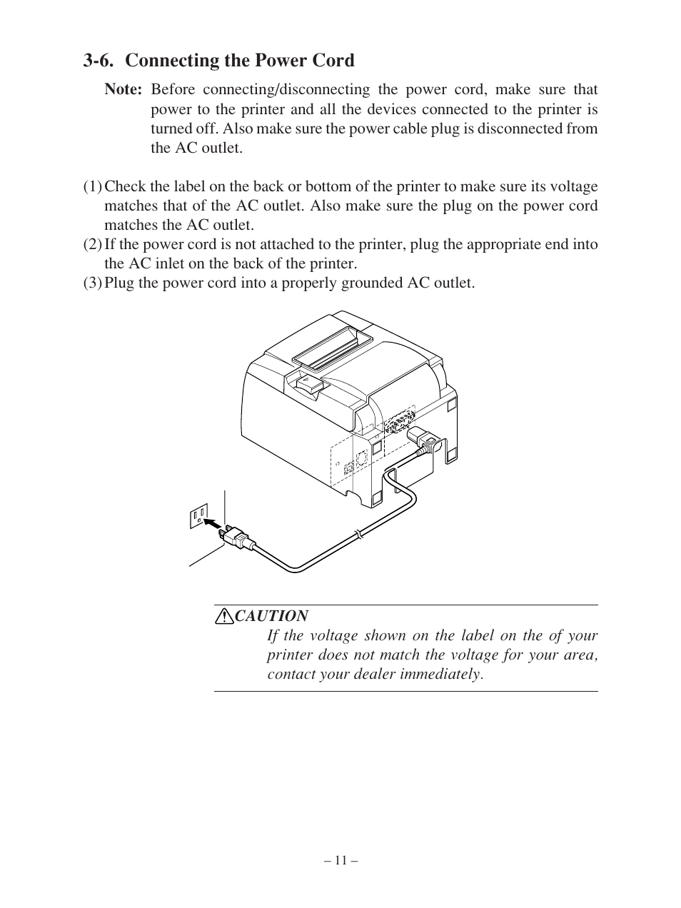 6. connecting the power cord | Star Micronics FUTUREPRINT TSP100 User Manual | Page 14 / 32
