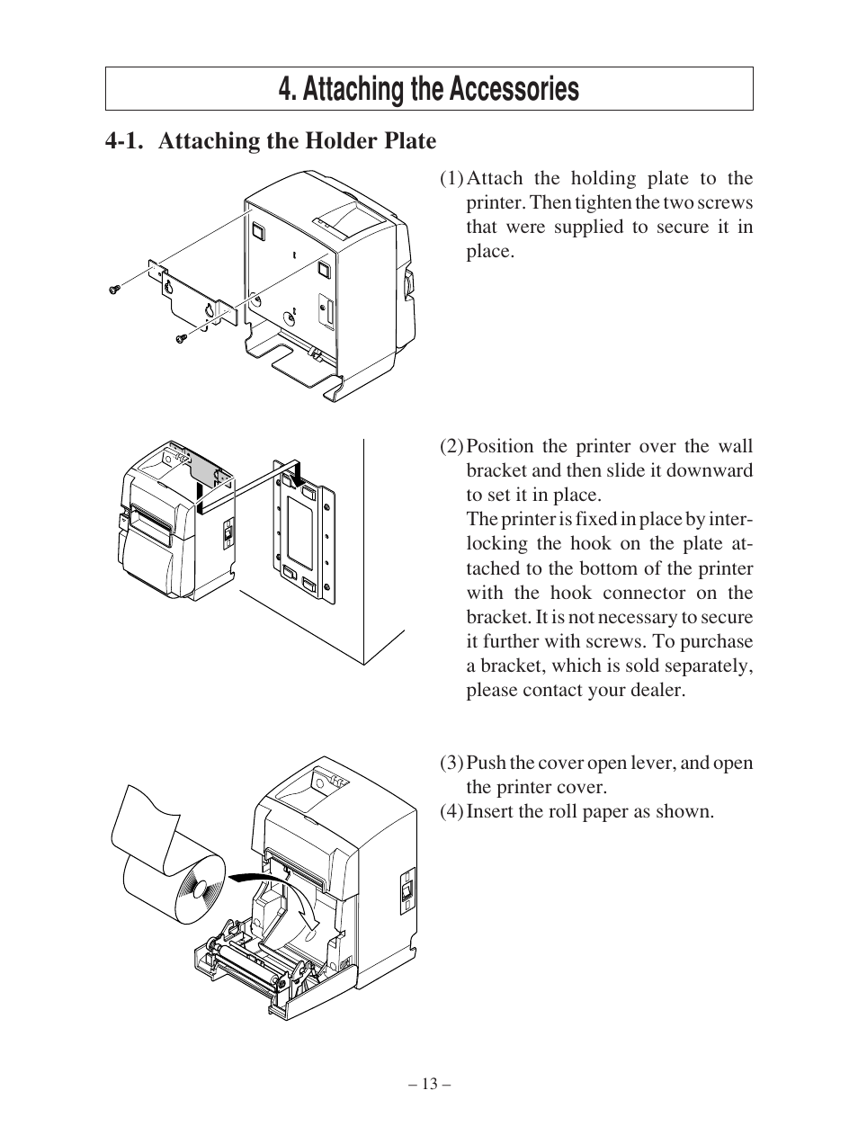 Attaching the accessories, 1. attaching the holder plate | Star Micronics FUTUREPRINT TSP100 User Manual | Page 16 / 32