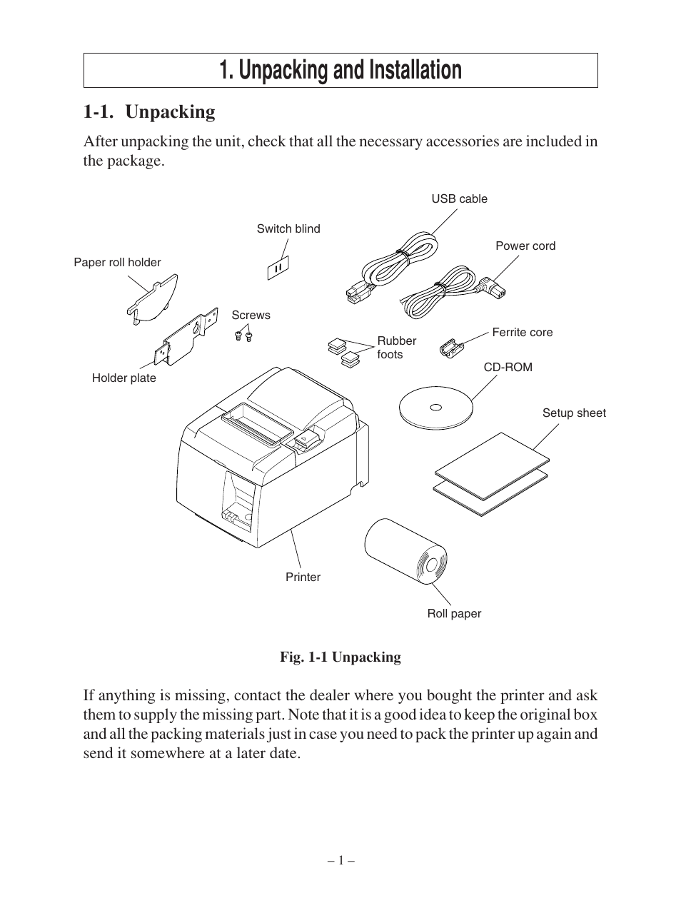 Unpacking and installation, 1. unpacking | Star Micronics FUTUREPRINT TSP100 User Manual | Page 4 / 32