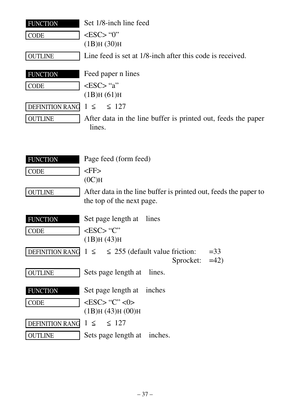 3. control codes used for page layout | Star Micronics SP300 Series User Manual | Page 41 / 70