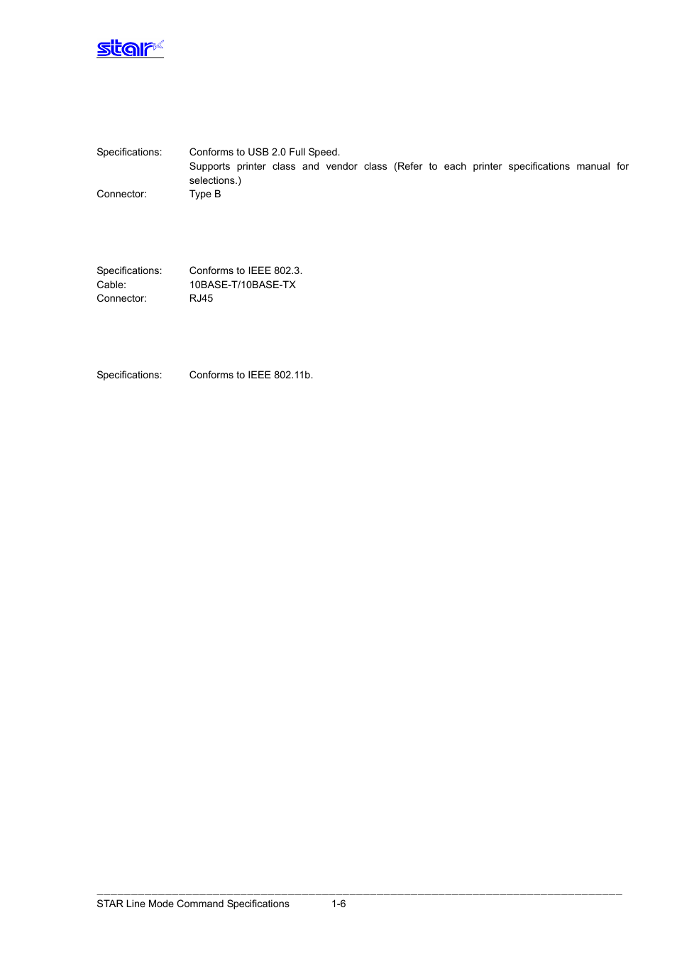 Usb interface, Ethernet interface, Wireless lan interface | Star Micronics Line Thermal Printer User Manual | Page 10 / 181