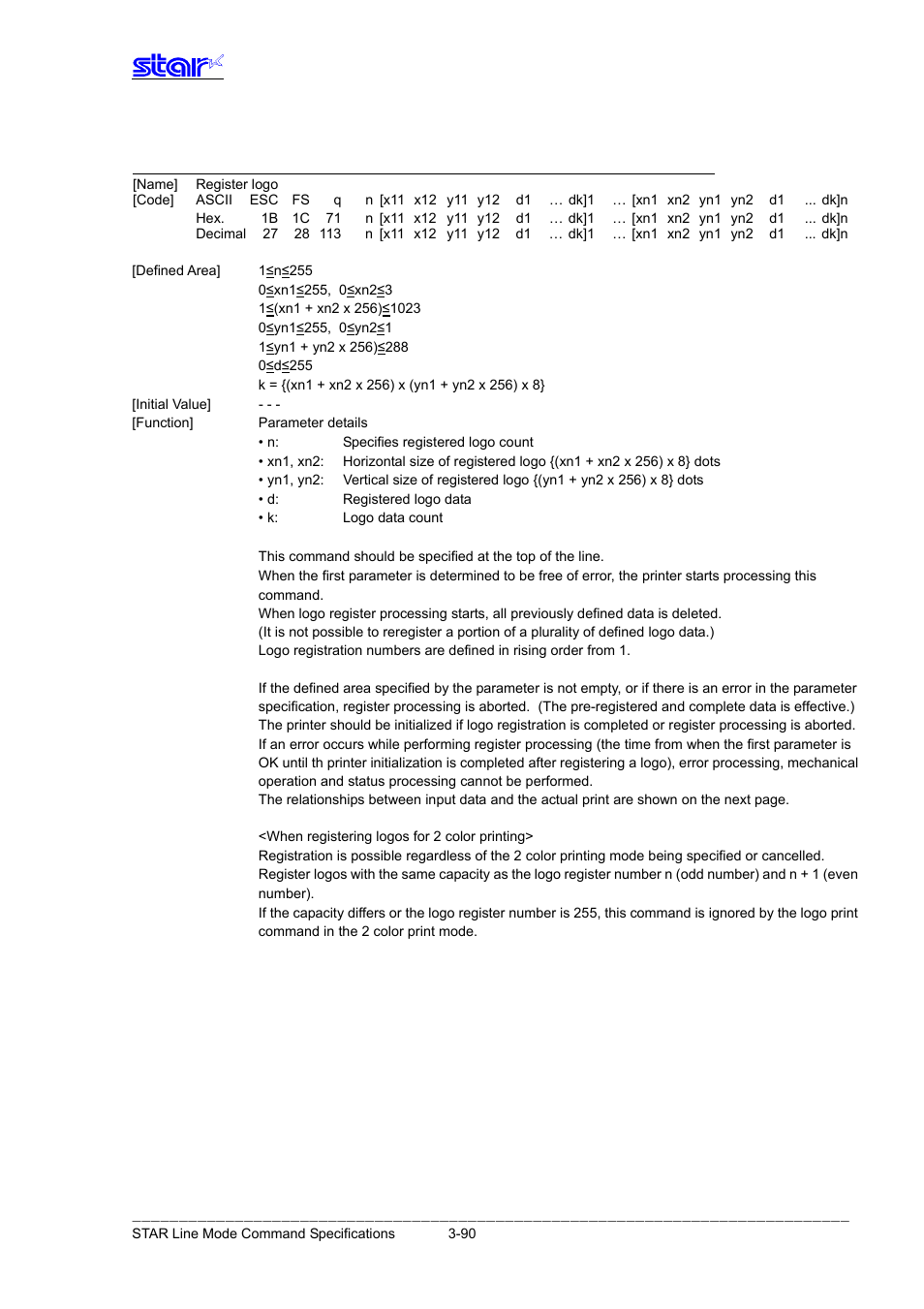 Esc fs q n | Star Micronics Line Thermal Printer User Manual | Page 106 / 181