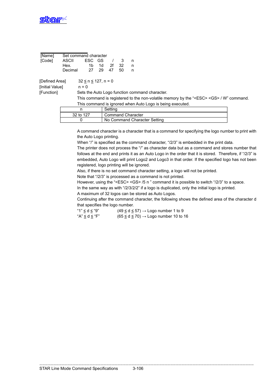 Esc gs / 2 n | Star Micronics Line Thermal Printer User Manual | Page 122 / 181