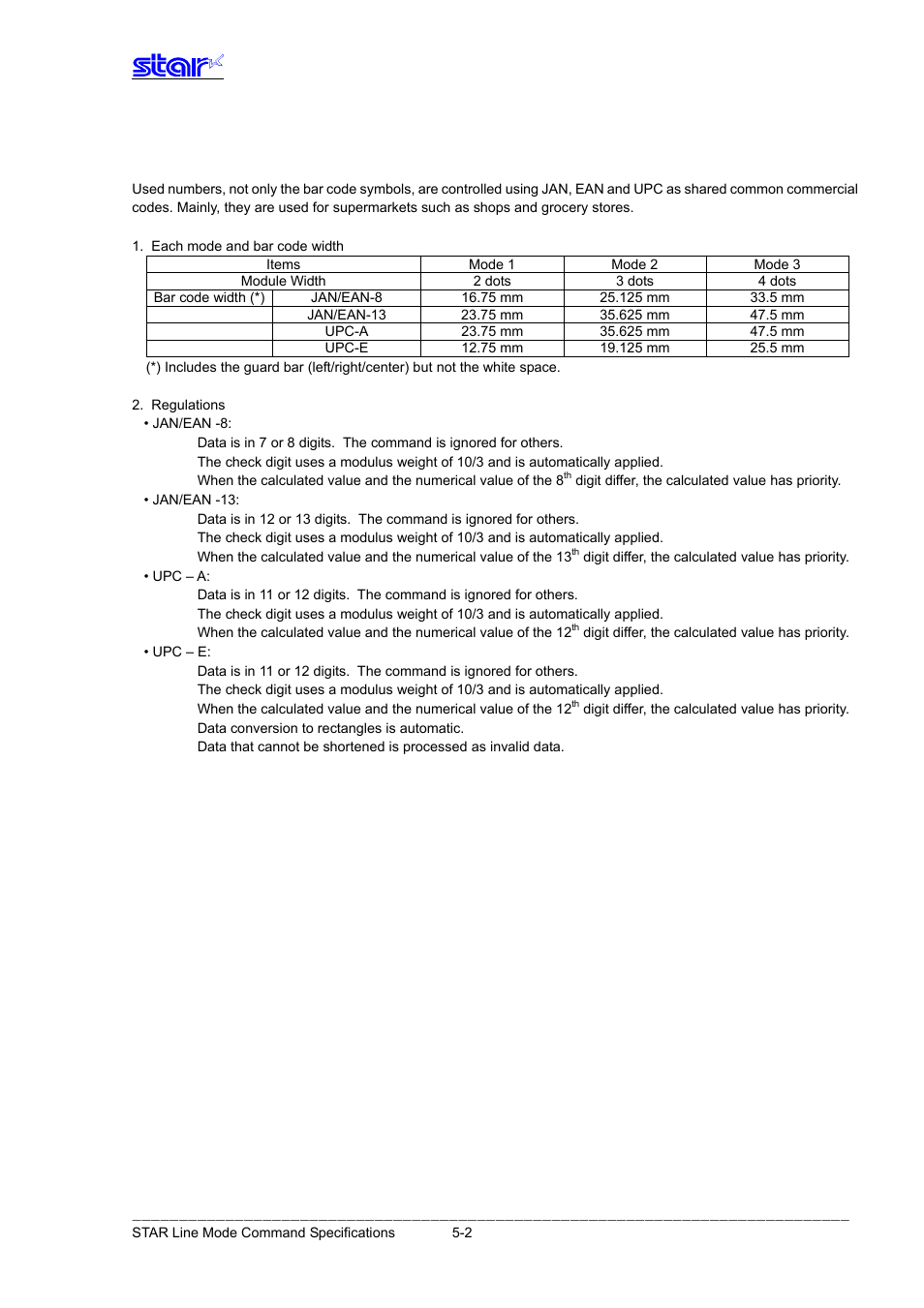 Jan/ean/upc | Star Micronics Line Thermal Printer User Manual | Page 143 / 181