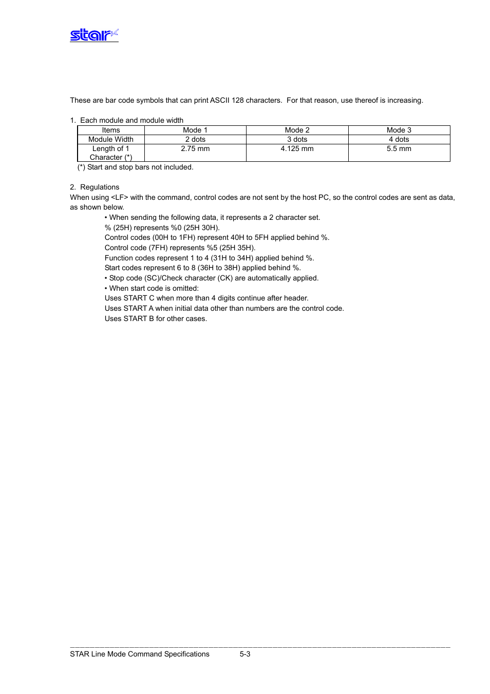 Code 128 | Star Micronics Line Thermal Printer User Manual | Page 144 / 181