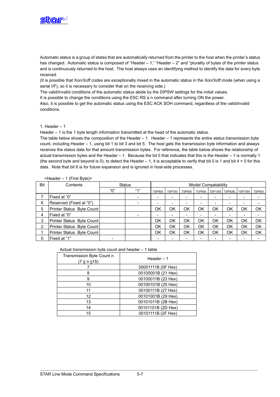 Automatic status | Star Micronics Line Thermal Printer User Manual | Page 148 / 181
