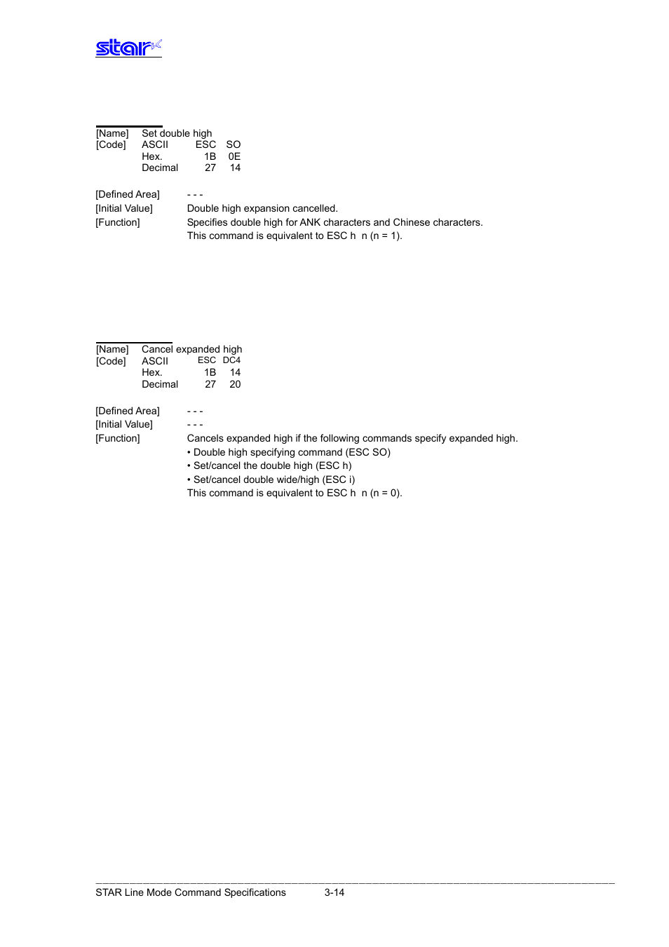Esc so, Esc dc4 | Star Micronics Line Thermal Printer User Manual | Page 30 / 181