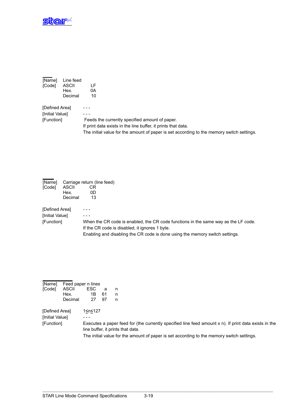 Line spacing, Esc a n | Star Micronics Line Thermal Printer User Manual | Page 35 / 181