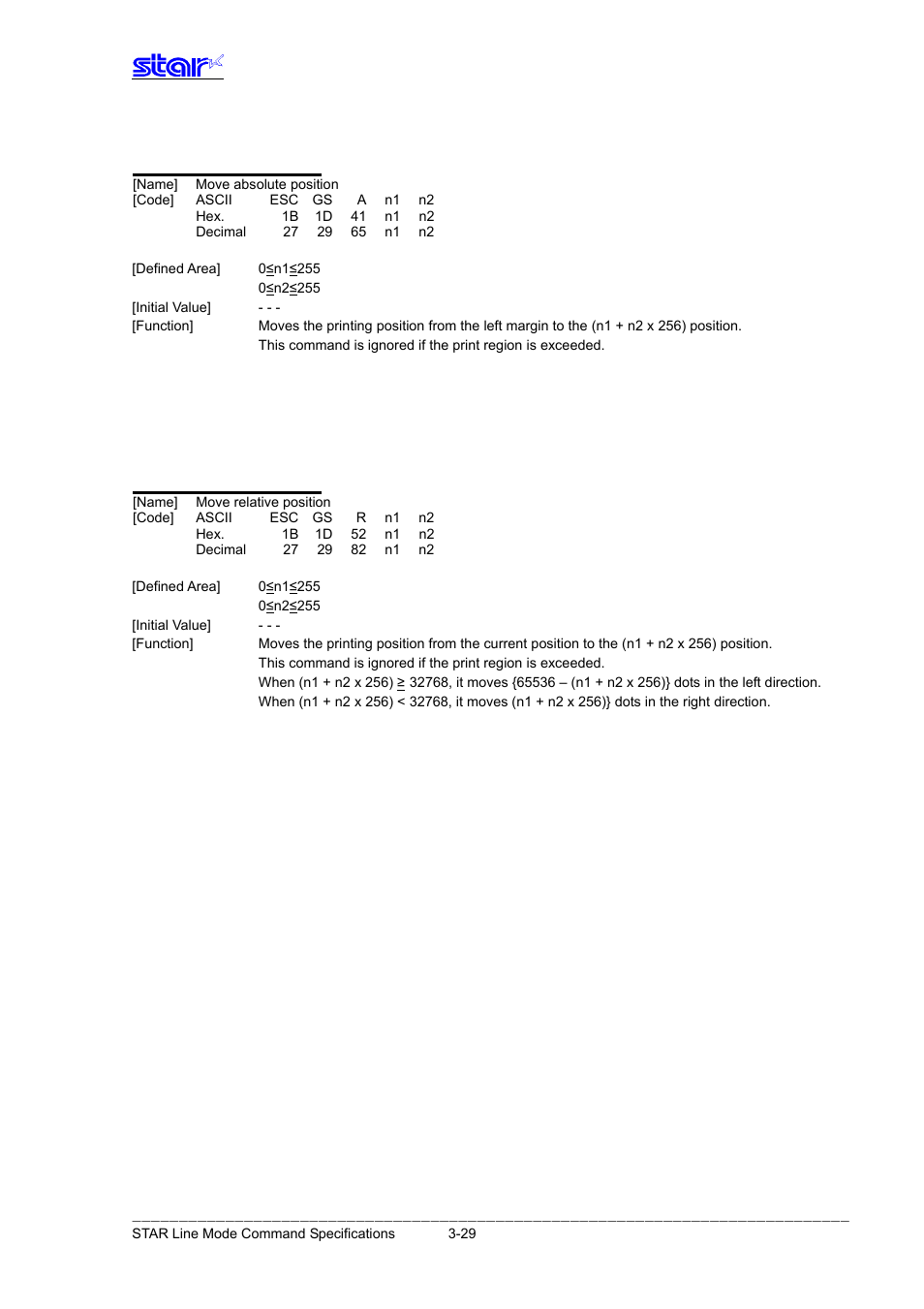 Esc gs a n1 n2, Esc gs r n1 n2 | Star Micronics Line Thermal Printer User Manual | Page 45 / 181