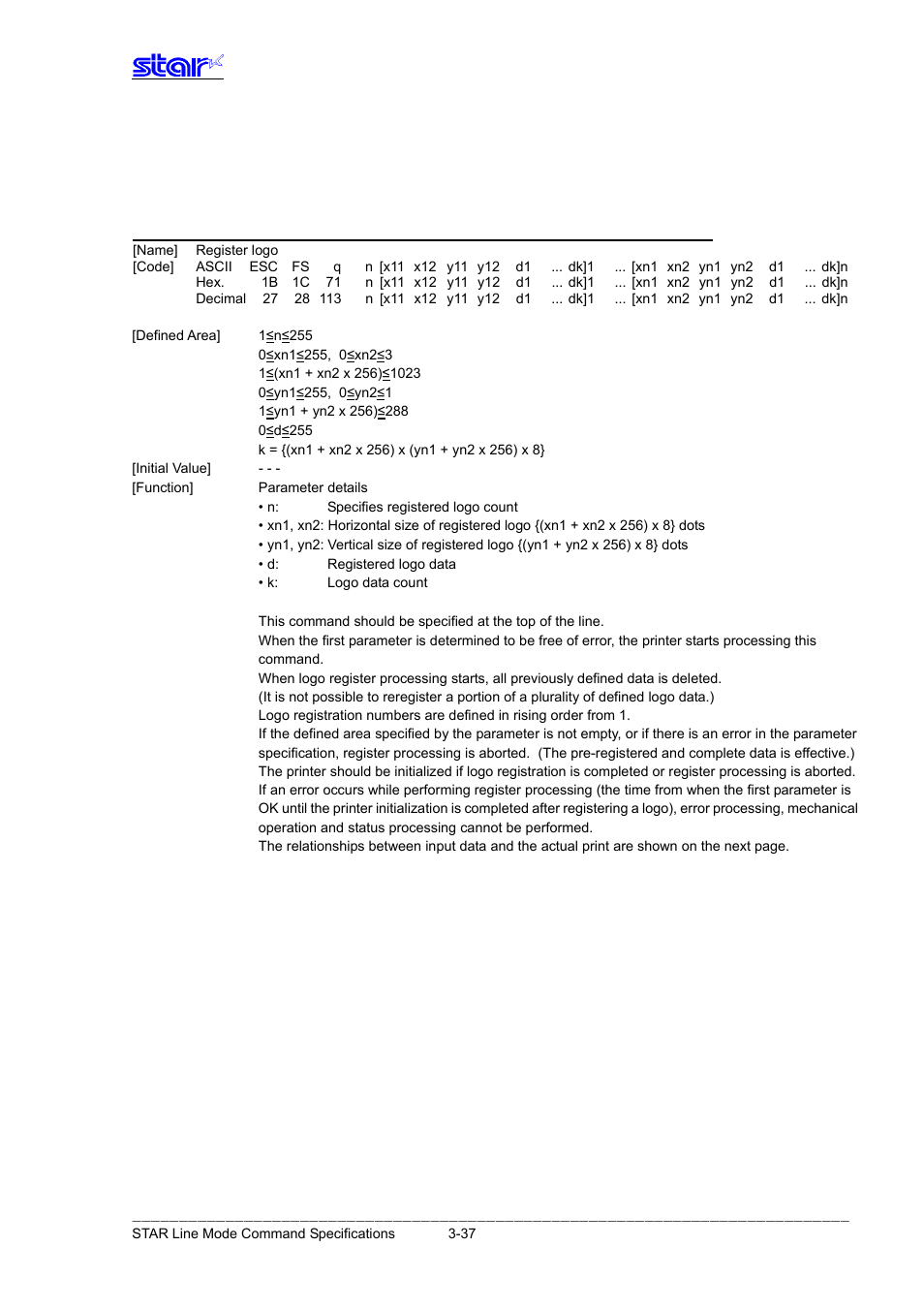 Logo, Esc fs q n | Star Micronics Line Thermal Printer User Manual | Page 53 / 181