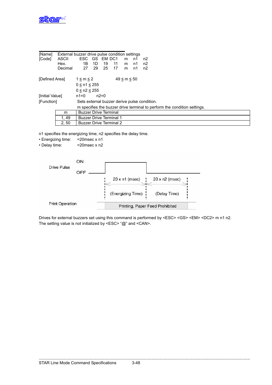 Esc gs em dc1 m n1 n2 | Star Micronics Line Thermal Printer User Manual | Page 64 / 181