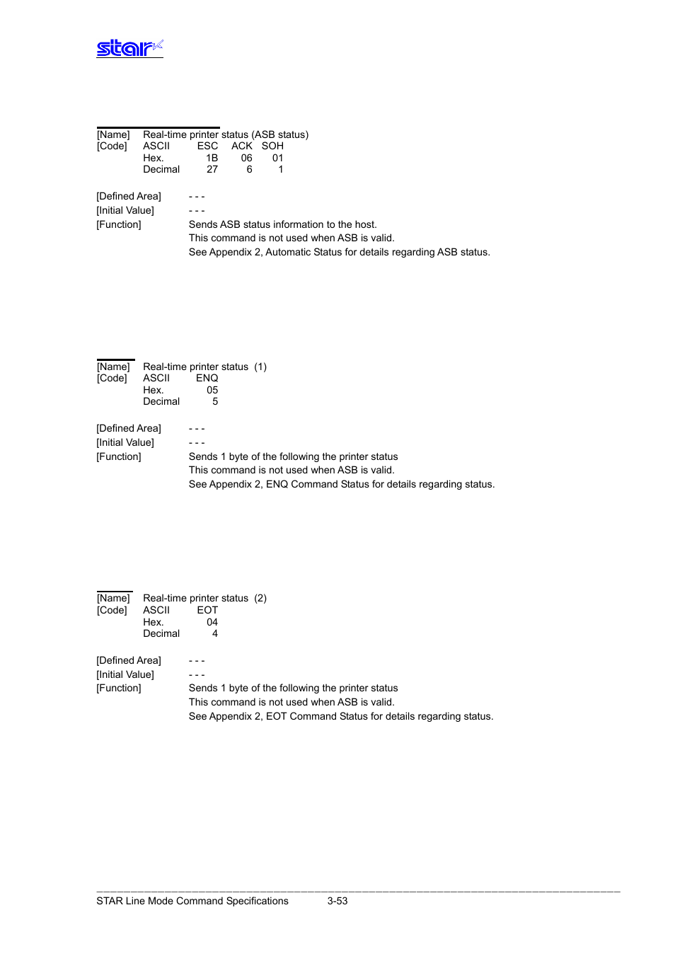 Esc ack soh | Star Micronics Line Thermal Printer User Manual | Page 69 / 181